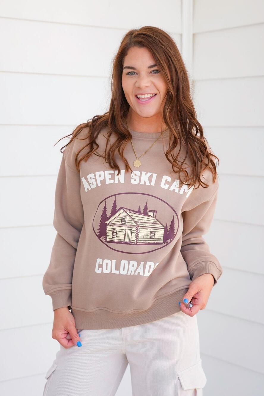 Freckled Poppy "Aspen Ski Camp Colorado" Pullover Sweatshirt in Brown - M
